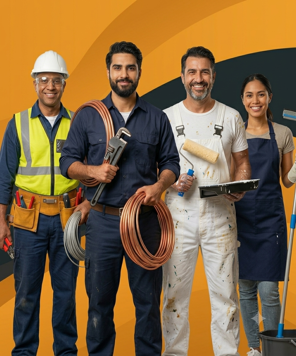 Profesionales de JobPro: electricista, fontanero, pintor y limpieza
